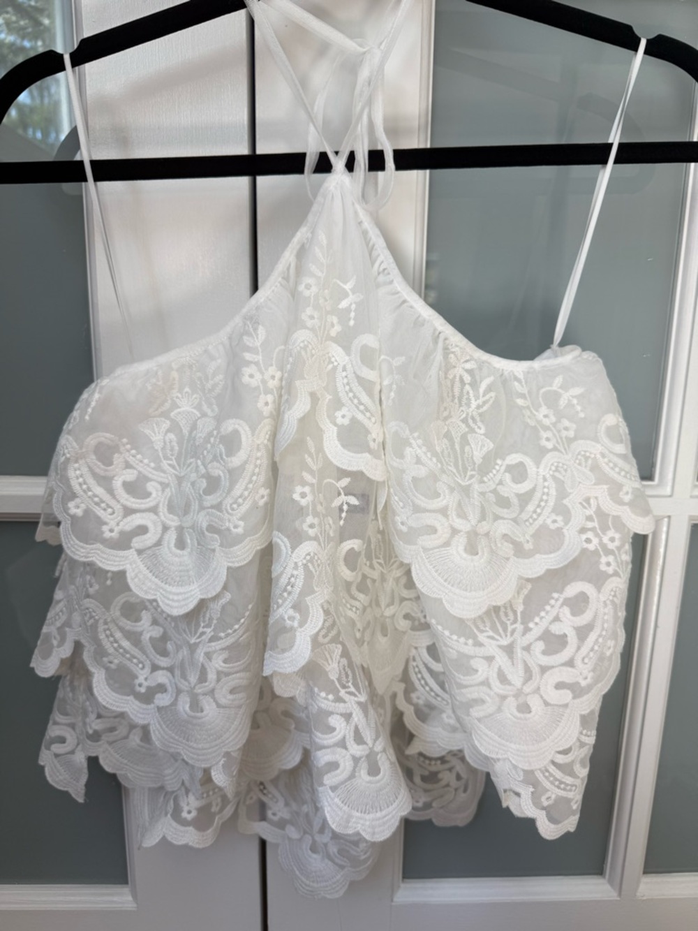 Aqua White Lace Halter Tie Camisole